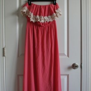 Coral & Lace Strapless Maxi